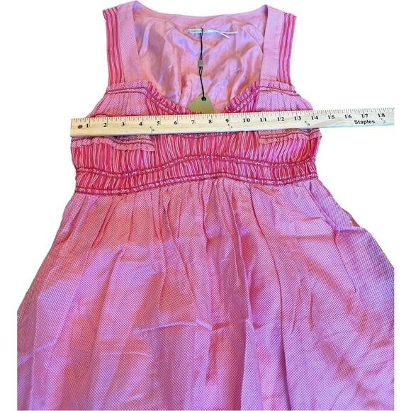 NWT Max Studio Cotton SILK Sleeveless Pink Smocked Beaded Bust Dress Sz M - Picture 10 of 15
